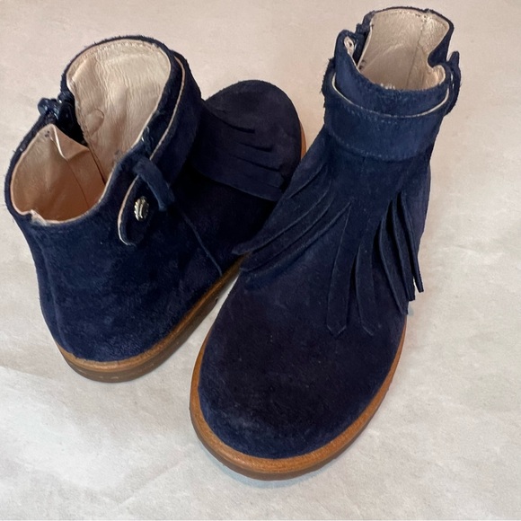 Jacadi Paris Lola Fringe Suede Leather Navy Blue Boots Girls Shoes Booties NWOB - Picture 5 of 9